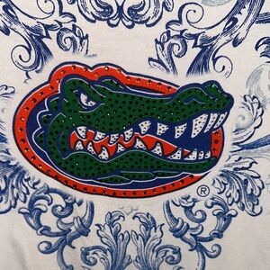 Women's Blue and White Graphic Florida Gators Football Rhinestone  Top